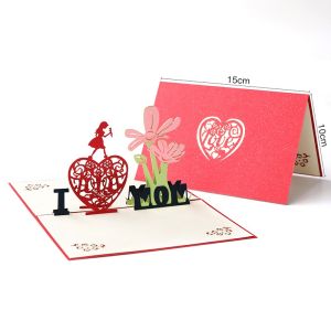 Handmade Mothers Day Greeting Card Creative Paper Sculpture Design Thank You Mom Message Card Postcard Teachers Day Gift