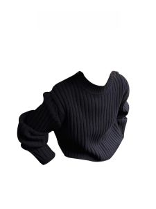 เสื้อสเวตเตอร์ถักสีดำหลวมๆ สไตล์เกาหลี ทรงเข้ารูป เสื้อผ้าทำงานฤดูใบไม้ร่วง/ฤดูหนาว ผ้าฝ้ายผสมอื่นๆ 100% เสื้อผ้าทำงานสำหรับผู้หญิง