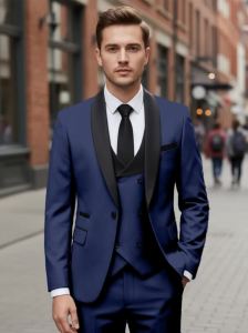 Mens 3 Piece Shawl Lapel Suit Set Double Breasted Vest Blazer Pants Slim Fit Formal Wedding Groom 2026 Size XS-3XL