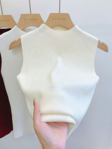 เสื้อกั๊กถักแขนกุดคอสูงครึ่งตัวสำหรับผู้หญิง เสื้อชั้นในสไตล์เกาหลี แขนกุด คอวี ทรงเข้ารูป โพลีเอสเตอร์ ฤดูใบไม้ร่วง/ฤดูหนาว