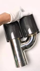 worms | Car Glossy Carbon Fiber Muffler Tip H Shape Double Exit Exhaust Pipe Mufflers Nozzle Decoration Universal Stainless Silver
