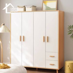 Linsy ตู้เสื้อผ้า ตู้เสื้อผ้าไม้ ขนาด ความจุ สำหรับห้องเช่า ตู้เสื้อผ้าขนาดใหญ่ ตู้เสื้อผ้าเด็ก ขาไม้เนื้อแข็ง ประตูบานเลื่อน