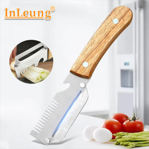 3-in-1 Stainless Steel Vegetable Peeler with Wooden Handle Vegetable Fruit Slicer Shredder Versatile Bottle Opener Kitchen Tool