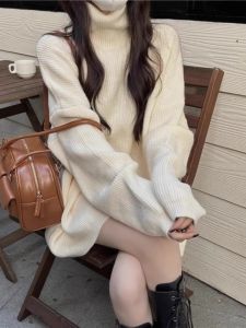 Nữ Dày Dặn Cao Cổ Áo Áo Len Mùa Thu Mùa Đông Áo Khoác Ngoài Vintage Rộng Rãi Màu Trơn Đơn Giản Dệt Kim Phù Hợp Áo Phong Cách Lười Biếng