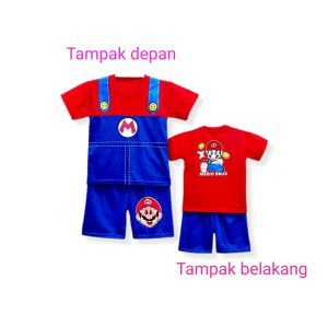 Setelan Kasual Anak Motif Mario Bros Lengan Pendek