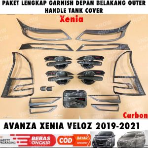 Paket Lengkap Garnish Depan Belakang Outer Handle Tank Cover Avanza Xenia Veloz 2019 2021 Hitam Chrome Carbon