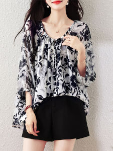 เสื้อเชิ้ตผ้าชีฟองหลวมๆ ทรงเข้ารูปแขนสั้นผ้าบางสำหรับฤดูร้อนปี 2025 เสื้อผ้าทำงานสไตล์เกาหลีสำหรับผู้หญิง