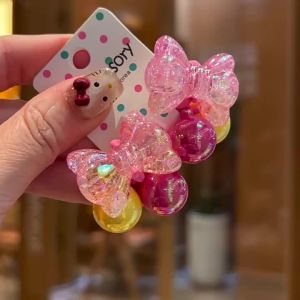 Cute Princess Headwear 1 Pair Elastic Hair Bands with Burst Bead Bow for Kids Girls Children Hair Ropes Hair Accessories