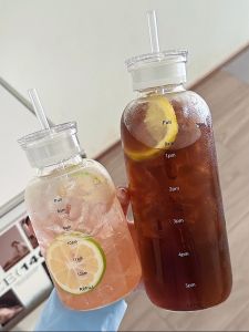 Double Cover Glass Milk Cup Portable High Value Simple Design Heat Resistant Fairy Cup with Straw for Men And Women