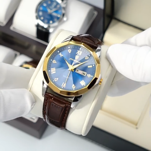 POEDAGAR Genuine Mens Watch Leather Strap Luminous Calendar Waterproof 810
