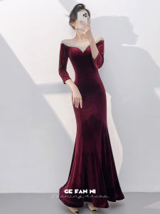 Banquet Gown Red Velvet Dress