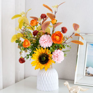 2025 New Silk Flower Bouquet High-End Living Room Indoor Tea Table Dining Table Decoration Potted Plant Ornament Artificial Flowers