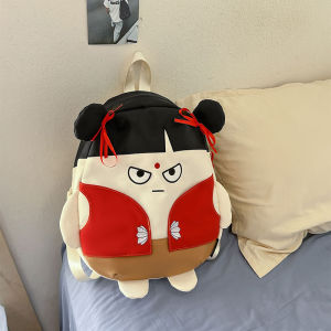 Cute Cartoon Nezha Womens Backpack Versatile School Bag Spring Outing Nylon Material Zipper Closure Comfortable Shoulder Straps