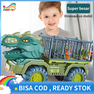COOLTOY Truk Dinosaurus Mainan Kendaraan Rekayasa Pengangkut Kandang Dino Mainan
