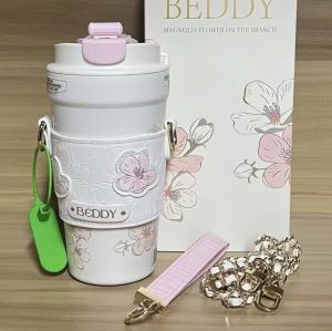 Beddybear Platinum Bear Ceramic Insulated Coffee Straw Cup High Aesthetic Value Office Car Use Double Drink Stainless Steel 316