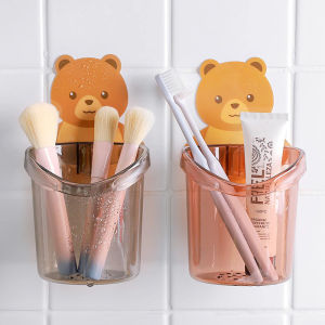 Teddy Bear Wall Mounted Toothbrush Holder Cup Punch Free Storage Rack Bathroom Supplies Organizer Bathroom Accessories 3 colors