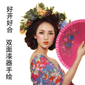 Hand-Painted Double-Sided Folding Fan for Dance: Easy to Open And Close Square Dance Jazz Dance Handmade Wooden Frame Fan