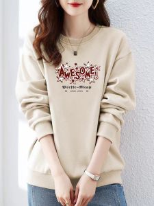 100% Pure Cotton Pullover Hoodie for Women Loose Fit Long Sleeves with Letters/Numbers/Text Pattern for Autumn Fashion