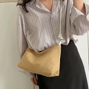 Phụ nữ túi vải dệt tay thời trang mới rơm hoài cổ Túi tote dệt Túi Đeo Vai sức chứa lớn đa năng