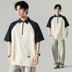 Wood soon | Trendy Semi-Zip Collar Colorful Simple Loose Short Sleeve Polo Shirt