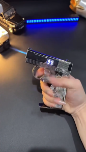 Multi Functional Folding Dual Form Decompression Gyro Gun Shaped Lighter with Creative Deformation and Windproof Red Flame