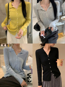 Soft Cloud Feeling French Elegance Woolen Polo Neck Knitted Top Womens Slim Fit Short Style Turn-down Collar Autumn Wear