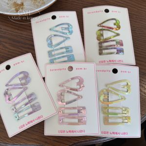 Fashionable Mermaid Pink BB Clip Bright Finish Hair Accessories Heart Rectangle Fringe Clips for Girls Stylish Hair Decorations