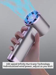 New High Speed Wind Handheld Fan 100 Gears Portable Air Conditioner Bladeless Cold Fan 3000mah Long Battery Rechargeable Turbo Fan LED Digital Display Outdoor Powerful Hand Fan