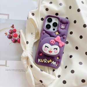 Sanrio | Korean INS Style Kuromi Silicone Phone Case For iPhone 17 16 15 14 13 12 Pro Max Plus 17 Pro 17E Stand Shockproof  Back Cover