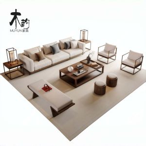 Retro Anonymity Style White Ash Wood Solid Wood Sofa Song Aesthetic Hotel Homestay Living Room Sofa Non-Electric Adjustable