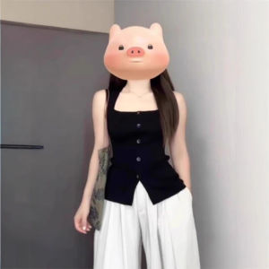 เสื้อกั๊กสีดำคอเหลี่ยมถักแขนกุดสำหรับผู้หญิง ทรงเข้ารูป ดีไซน์ฤดูร้อน เสื้อผ้าทำงาน ทรงปกติ แขนกุด ทรงเข้ารูป