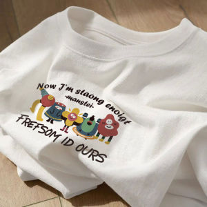 Áo Thun Cotton Tay Ngắn Màu Đào Dáng Rộng Cỡ Lớn Mùa Hè 2025 Phong Cách Mỹ Cho Nữ Tay Thường Cổ Tròn in Chữ Màu Trơn