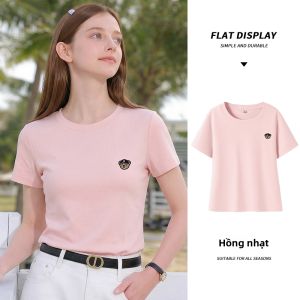 spao | Áo Thun Ôm Sơ Mi Cổ Tròn Tay Ngắn Màu Hồng