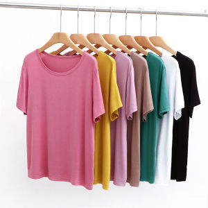 Modal เสื้อยืดผู้หญิงแขนสั้นคอกลมใส่สบายสีขาวสำหรับฤดูร้อนเสื้อตัวในแบบบางเสื้อผ้าไหมน้ำแข็งไซส์ใหญ่สำหรับคุณแม่วัยกลางคน