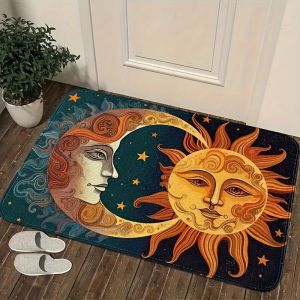 VIKAMA Sun and Moon Doormat Celestial Mystic Welcome Mat Non Slip Flannel Floor Rug for Entrance Front Door Bohemian Decor
