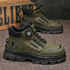 Mens Casual Sports Shoes 2025 New Rotation Buckle Climbing Boots Anti-slip Wear-resistant Work Safety Shoes High Top Glue Adhesive Rubber Sole