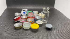 ขวดแก้วกลมใส 10 มล 12 ใบ จุกยางเทา ฝา 20 มม 15#20