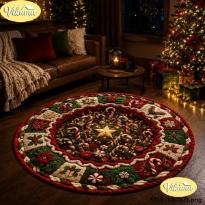 VIKAMA Vintage Farmhouse Giáng Sinh Thảm Tròn Chống Trơn Trượt Có Thể Giặt Được Thảm Phòng Khách Phòng Ngủ Trang Trí Nhà Phong Cách Hiện Đại 100% Polyester