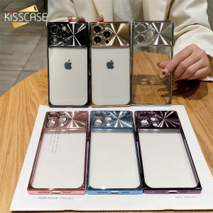 KISSCASE Square Large Window Clear Phone Case For iphone 15 14 13 Pro Max 15 14 Plus Plating Lens Protection All-inclusive Transparent TPU Anti-fall Shockproof Back Cover For iphone 15 14 13