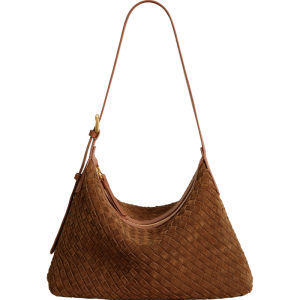 Miaodi Brown Suede Weaving Hobo Bag Comfortable Large Capacity Commuting Armpit Bag Soft Crossbody Bag for Women