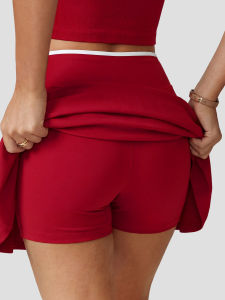 Slim Fit Cross V-Waist Contrast Stitching Tennis Skirt