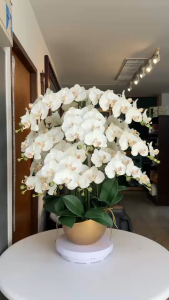 กระถางกล้วยไม้ประดิษฐ์ จัดรอบด้านขนาดใหญ่ ดอกไม้ปลอมเกรดพรีเมียม สวยเหมือนจริง