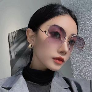 1 Pc Rimless Sunglasses UV Protection Face Slimming Large Frame