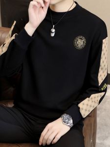 ROMON | Lomond Mens Fleece-lined Sweatshirt Casual Loose Long-sleeve Round-neck T-shirt Autumn Winter New Style Fashion Urban Base Shirt