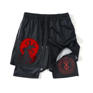 Pants Gym Man Summer Anime Mens Fitness Shorts Quick-drying Fake Two-piece Workout with Pocket Jogging Double Layer Sweatpants