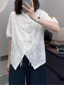 Áo Sơ Mi Tay Ngắn Thiết Kế Tua Rua Phong Cách Trung Hoa Cổ Điển Mới Áo Sơ Mi Nữ Tay Ngắn Không Đều Thiết Kế Độc Đáo