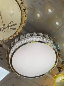 Đèn ốp trần pha lê Đèn trần hình tròn khổ lớn 3 chế độ ánh sáng trang trí phòng khách hiện đại có khiển
