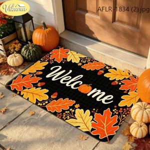 VIKAMA Buffalo Check Autumn Welcome Doormat Non-Slip Entryway Mat Thanksgiving Front Door Decorative Rug Home Decor