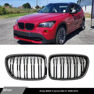 ด้านหน้ากันชนกระจังหน้าสําหรับ E84 X1 18i 20i 25i 28i 2009-2015 Glossy Black Car Racing Grills Double Slat ฝาครอบกีฬา