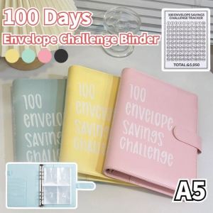 100 Days Envelope Challenge Binder A5 PU Leather Budget Book Reusable Savings Binder Planner